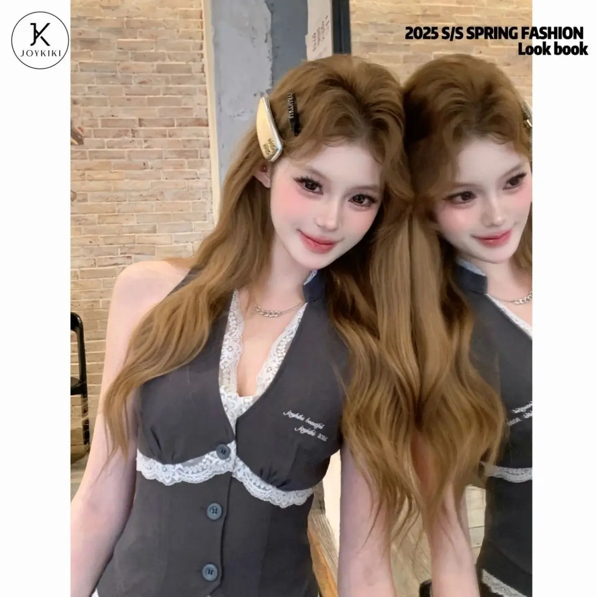 Preppy Chic Lace Trim เสื้อกั๊กเอวสูงกระโปรงจีบชุดจับคู่ผู้หญิงฤดูใบไม้ผลิฤดูร้อน ​