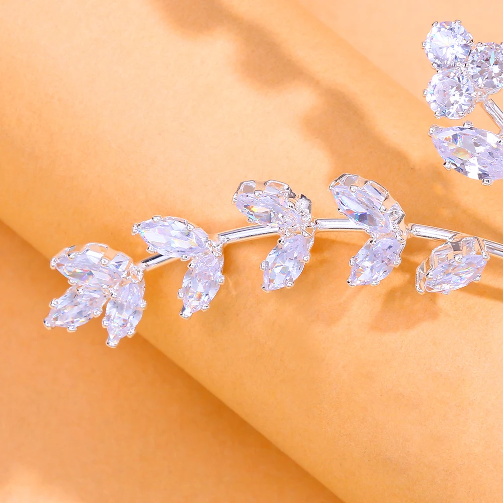 Stonefans Branches Leaf Cuff Bangle Palm Hand Bracelet for Women Bridal Cubic Zirconia Bangle Wedding Bracelet Jewelry Gift