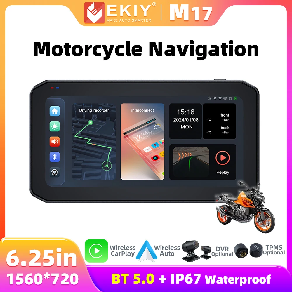 EKIY M17 6.25 in Motorcycle Navigation Wireless CarPlay Display