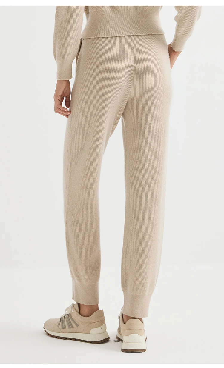 BY4621738 Damen High-Waist Wolle-Kaschmir-Mischung Englischer Rippstrick Gerade Hose mit Frontreißverschluss Schlichte Eleganz für den Herbst – Detail 6