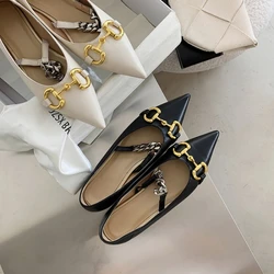 2024 autumn/winter new horse buckle pointy flat shoes, network celebrity with the same style of women fashion shoes