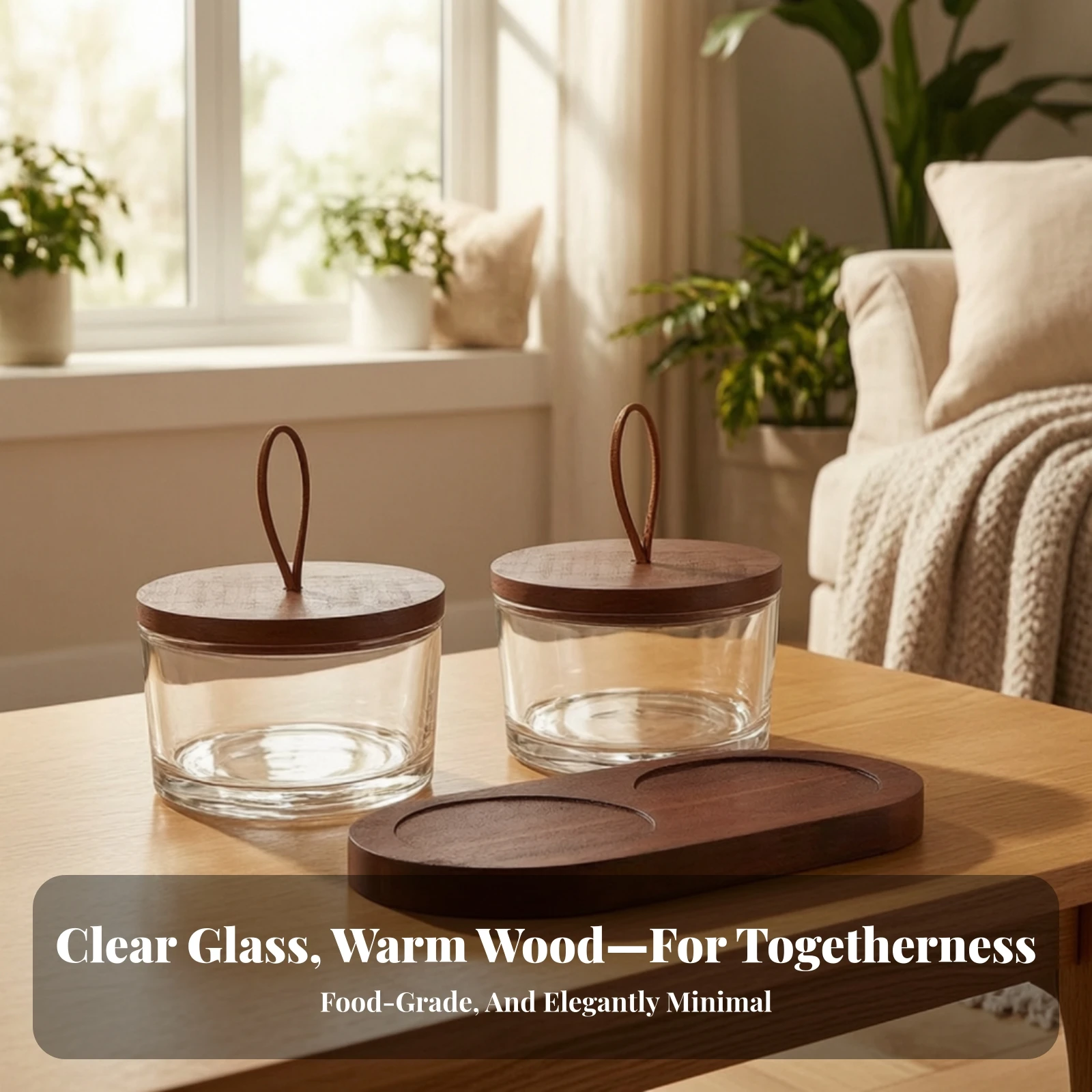 Wooden Tray with Glass Bowls Compact Snack-Serving Tray Candy Platter Practical Bowl Sturdy for Hosts, Tabletop, Coffee Table