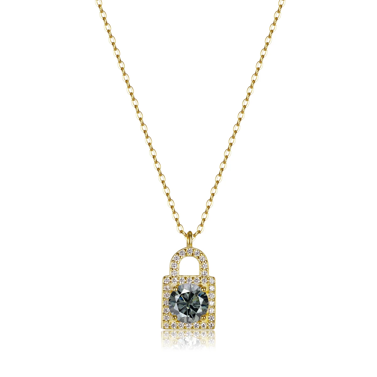 s925 sterling silver plated 18K Gold color necklace 1ct moissanite lock head smart necklace lock love life