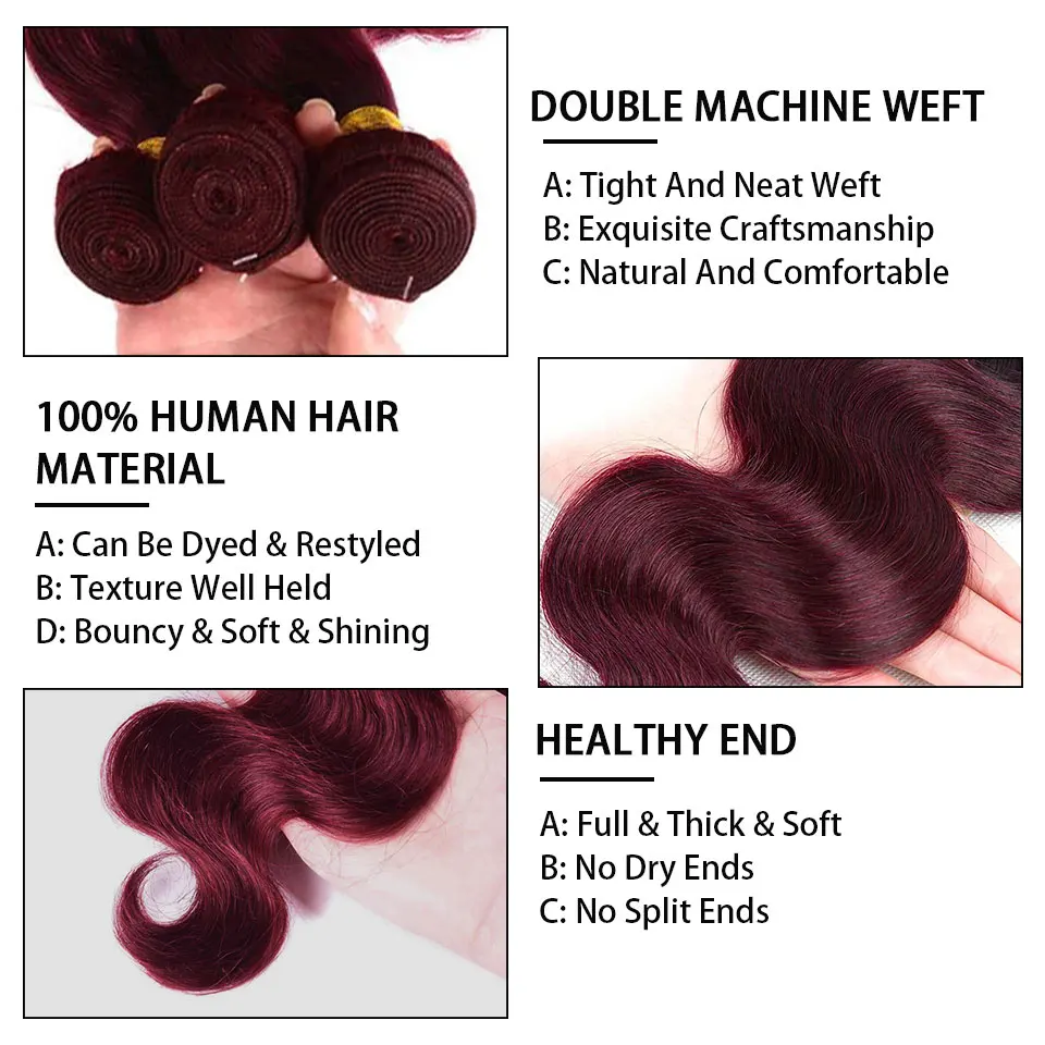 Luduna Burgundy 99j Body Wave Bundles Brazilian Red Color Human Hair Bundles 1/3/4 Pcs Hair Extensions Body Weave Colored Bundle