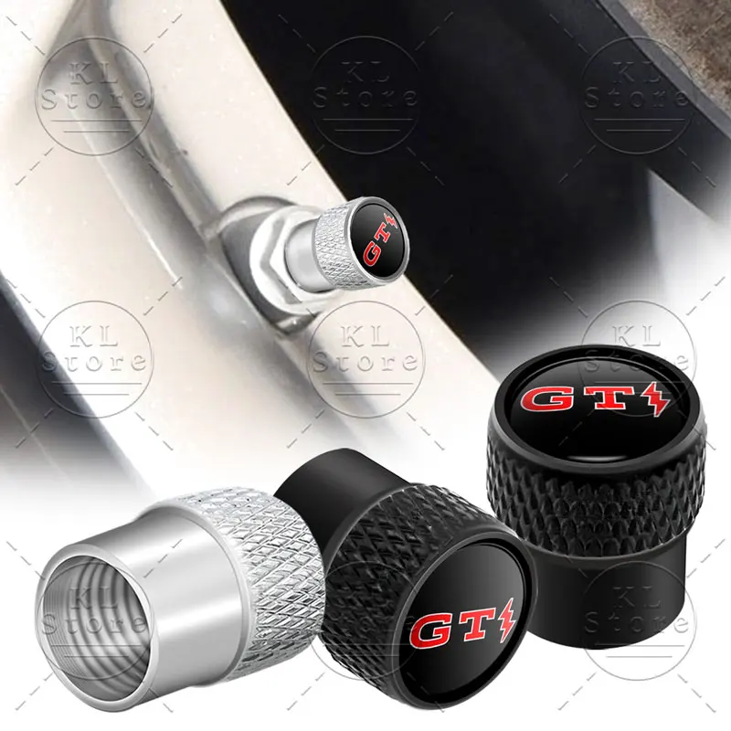 Tapas de válvula de neumático de coche, cubiertas de polvo de vástago de llanta, emblema de rayo GT, 4 piezas, GTI para Volkswagen Passat Jetta Golf 5 6 7 Tiguan