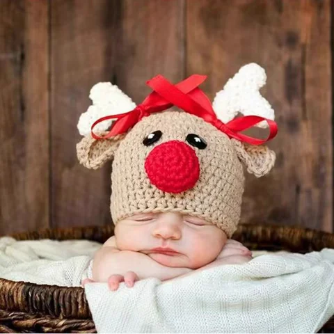 Newborn Baby Photography Props Photo Props Outfits Crochet Christmas Deer Hat for Boys Girls Photography Shoot
