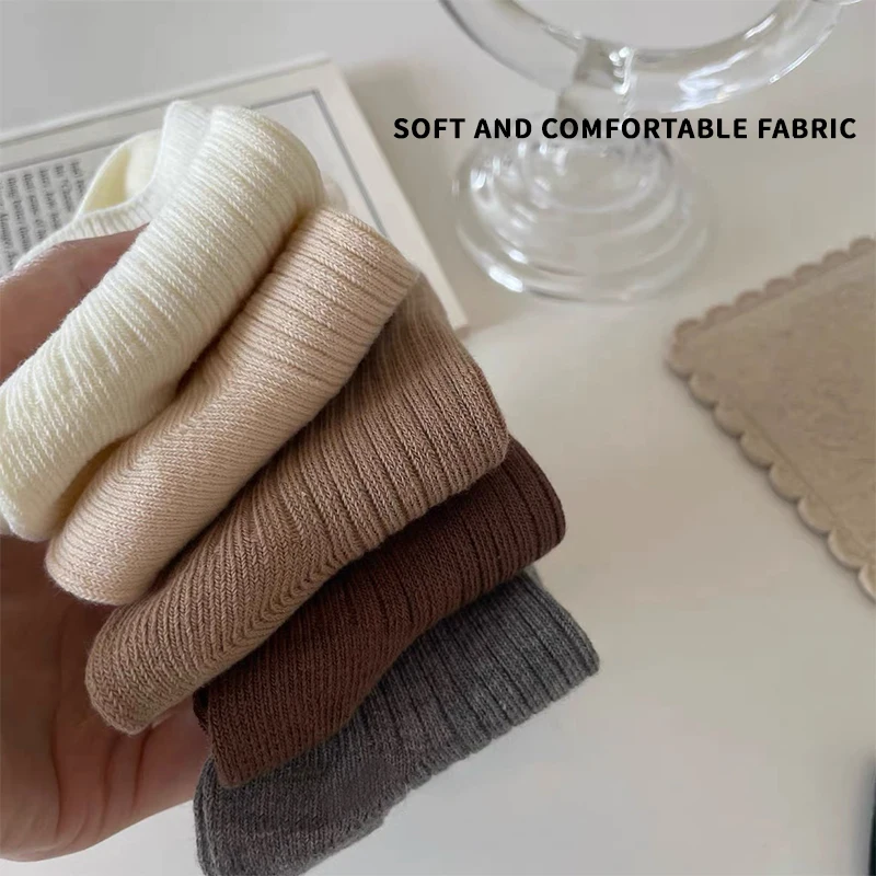 5 Pairs Pure Cotton Solid Color Fashion Children's  Mid-calf Socks Comfortable Breathable Kids Footwear for Boys Daily Use