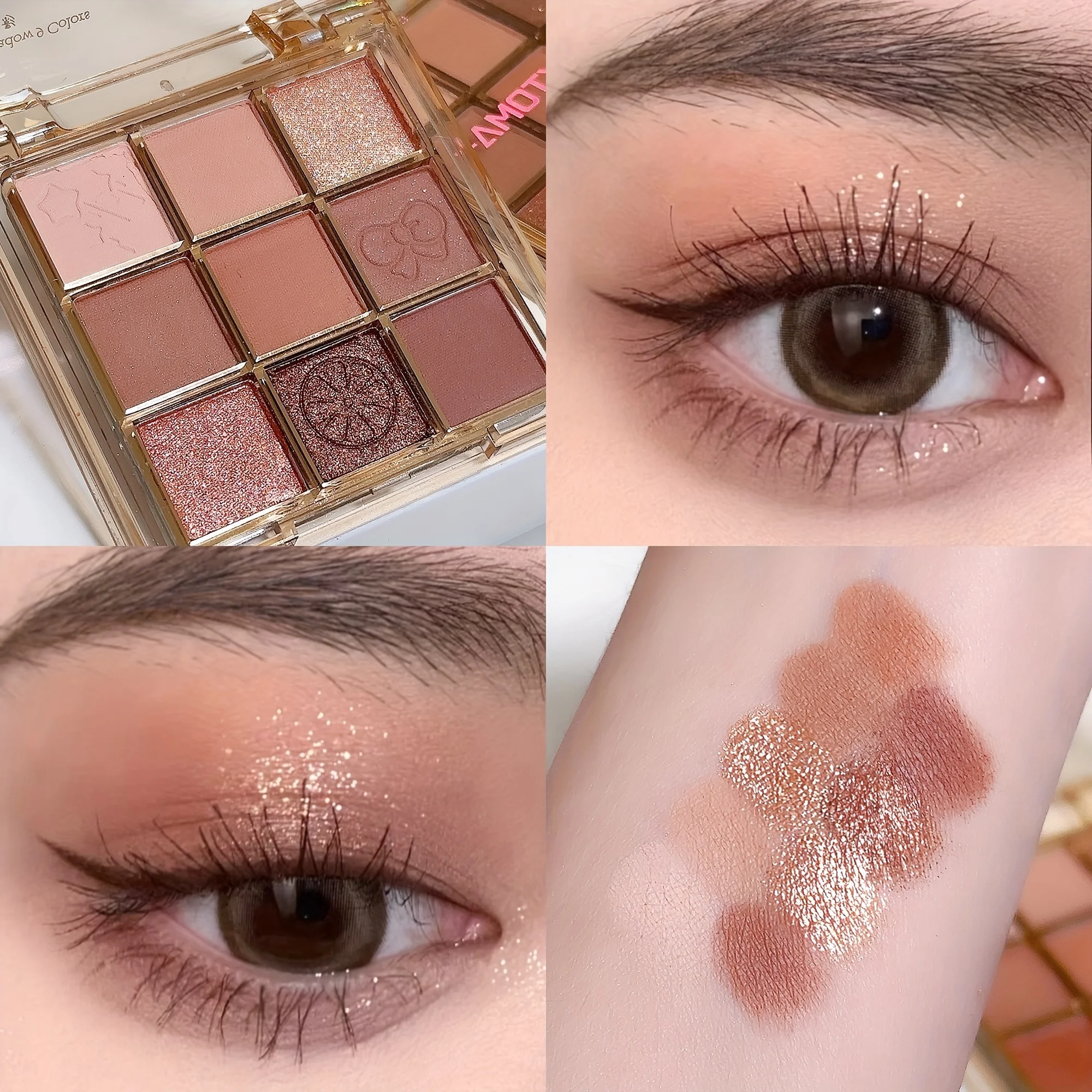 Palette di ombretti a 9 colori in tè al latte, tonalità terrestri, tonalità opache e luccicanti, look morbido e fumé, polvere senza volare, perfetta da indossare ogni giorno