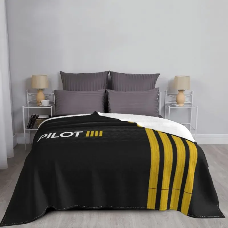 Pilot Captain Stripes Blanket Soft Fleece Spring Flannel Aviation Airplane Aviator Throw Blankets for Sofa Home Bedroom Quilt