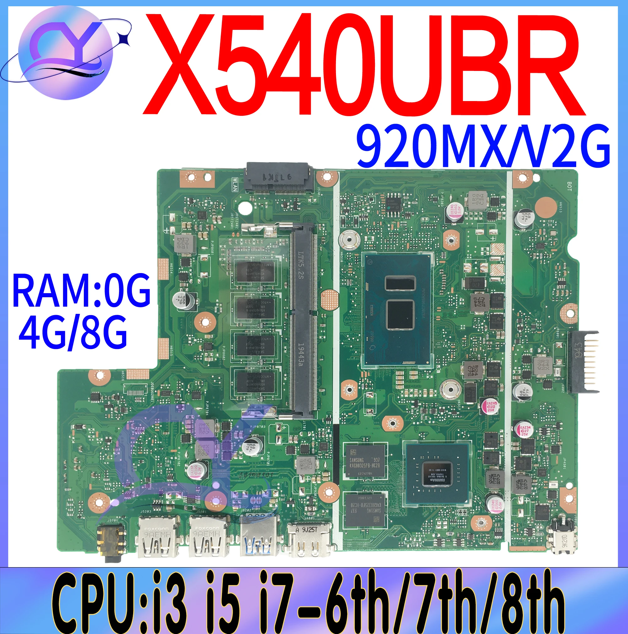 X540UBR Laptop Motherboard For ASUS X540UB X540UV X500U X543U R540U Mainboard With i3 i5 i7-6th 7th 8th Gen 0G/4G-RAM 100% Work