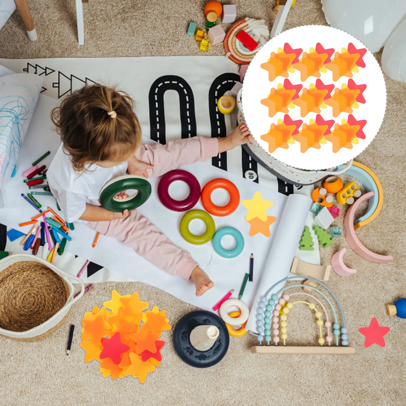 

50Pcs Star Shape Carpet Markers Colorful Classroom Floor Stickers Educational Floor Spots School Organizing Tags