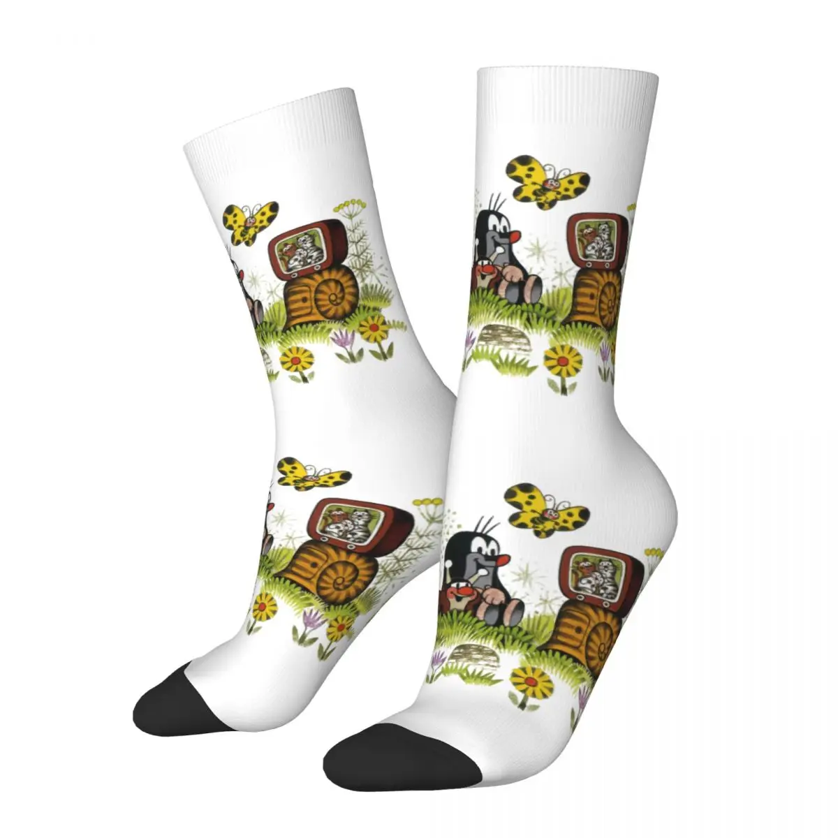 Crazy Sock for Men Watch TV Together Hip Hop Harajuku Krtek The Mole Happy Seamless Pattern Printed Boys Crew compression Sock