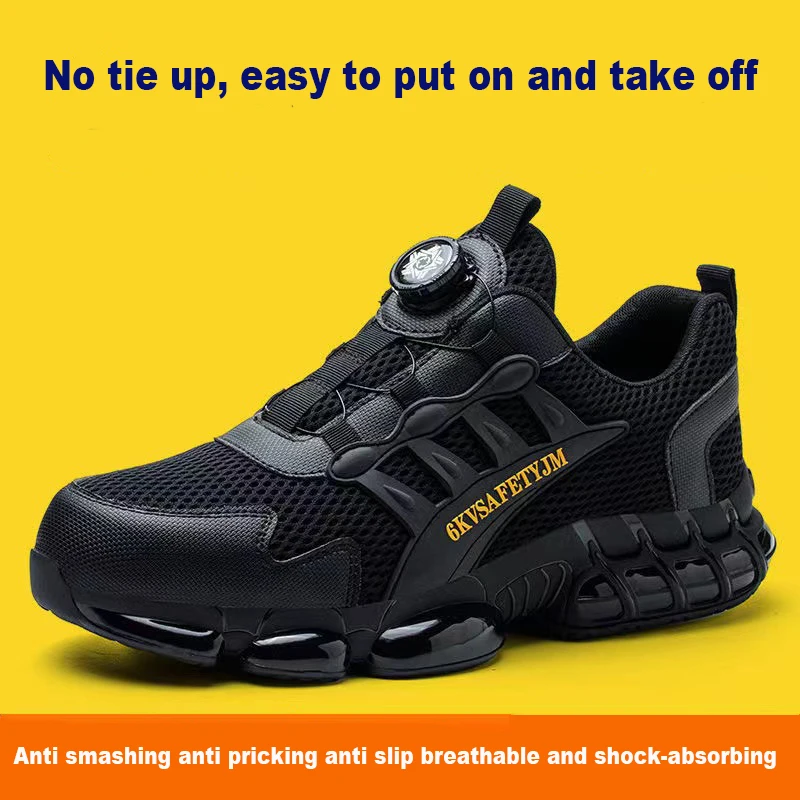 New Lace up Free Rotating Buckle Protection Shoes for Men Anti smashing piercing Lightweight Safety Protective Work Shoes