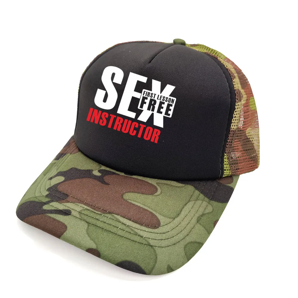 Sex Instructor First Lesson Free Trucker Cap Men Funny Hat Baseball Cap Unisex Mesh Net Caps