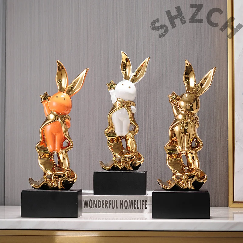 Modern Luxury Desktop Tools Creative Ceramic Rabbit Cartoon Decoration For Children's Living Room Home Decoration Christmas Gift