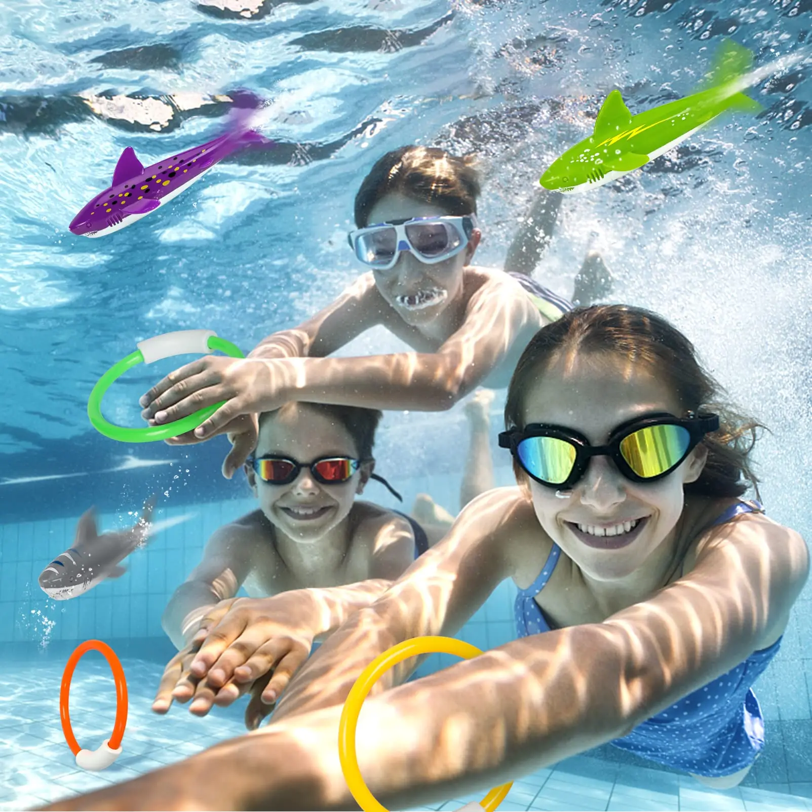 8Pcs Pool Diving Toys Colorful Underwater Swim Training Sinking Throwing Dive Rings Sticks for Kids Summer Swimming Party Game