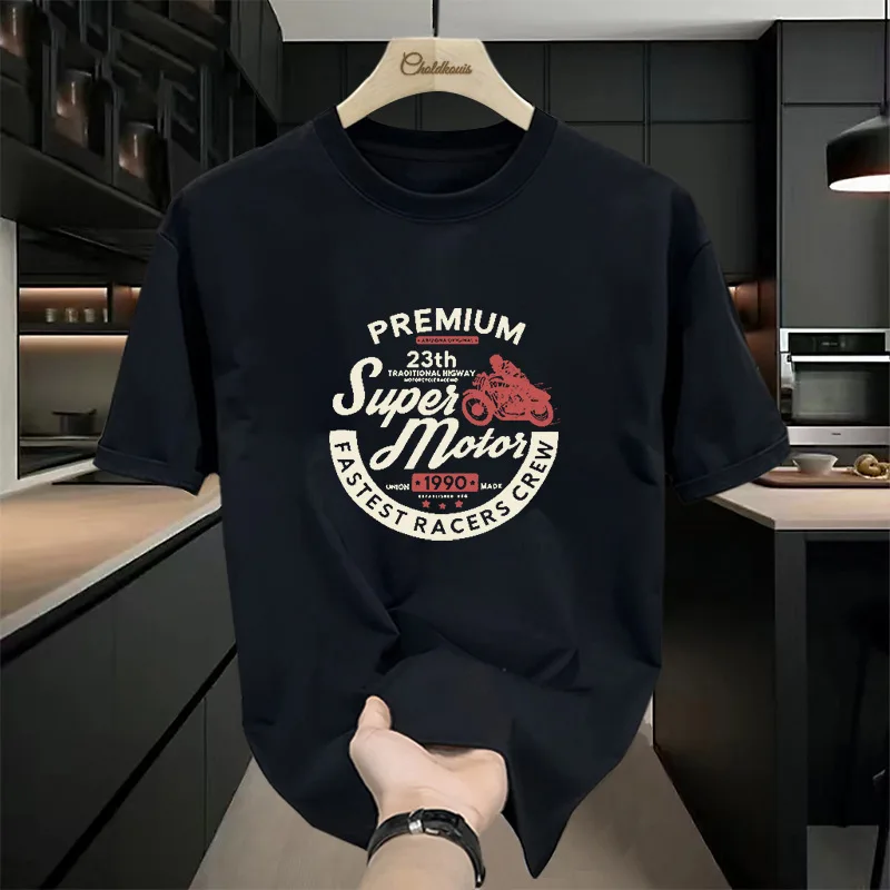 

Summer fashion men's T-shirt, American pure cotton T-shirt for men, round neck trendy casual half-sleeve loose T-shirt for men