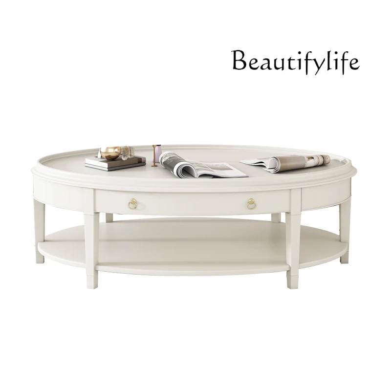 Modern simple French light luxury solid wood coffee table TV cabinet combination cream wind table living room storage table