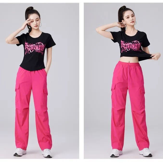 速乾性スクエアダンス衣装ラウンドネック-tシャツスポーツセットフィットネスエクササイズパフォーマンス服作業服パンツ男性用
