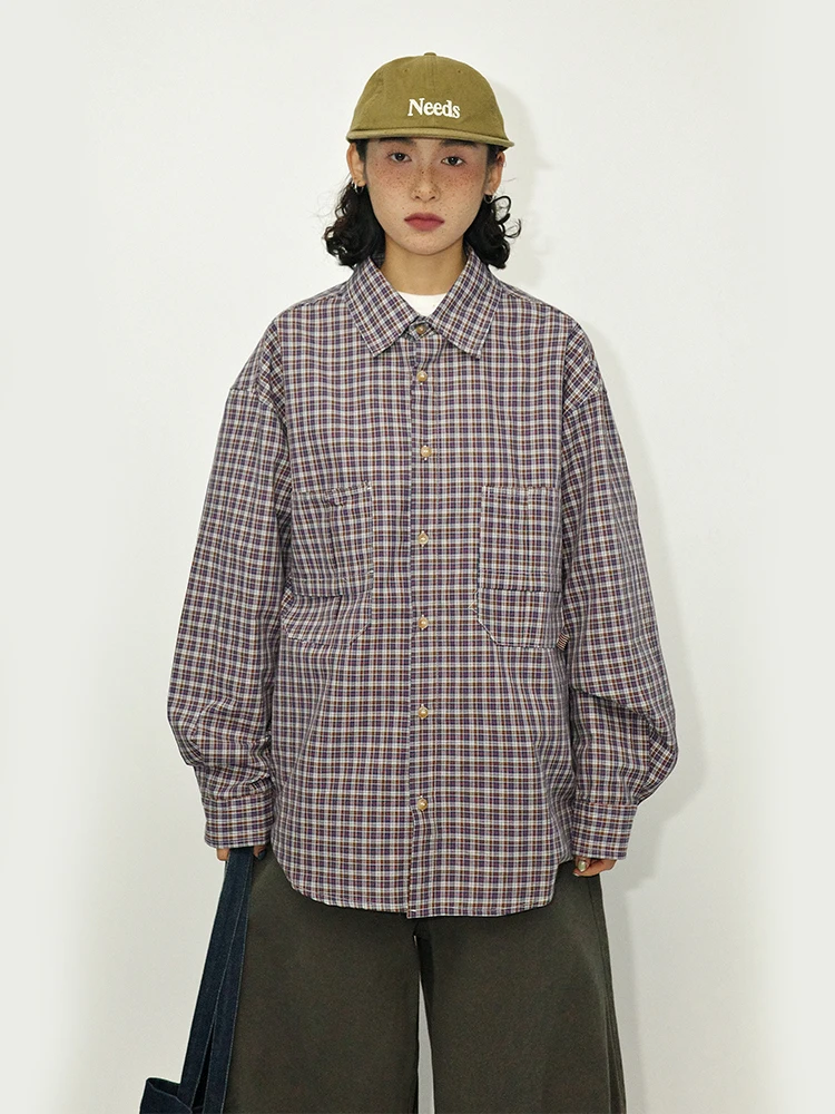 

Рубашка Gulu Oh Loose в клетку для пар, в японском ретро-стиле, из хлопка, с длинным рукавом, дышащая, стандартного кроя