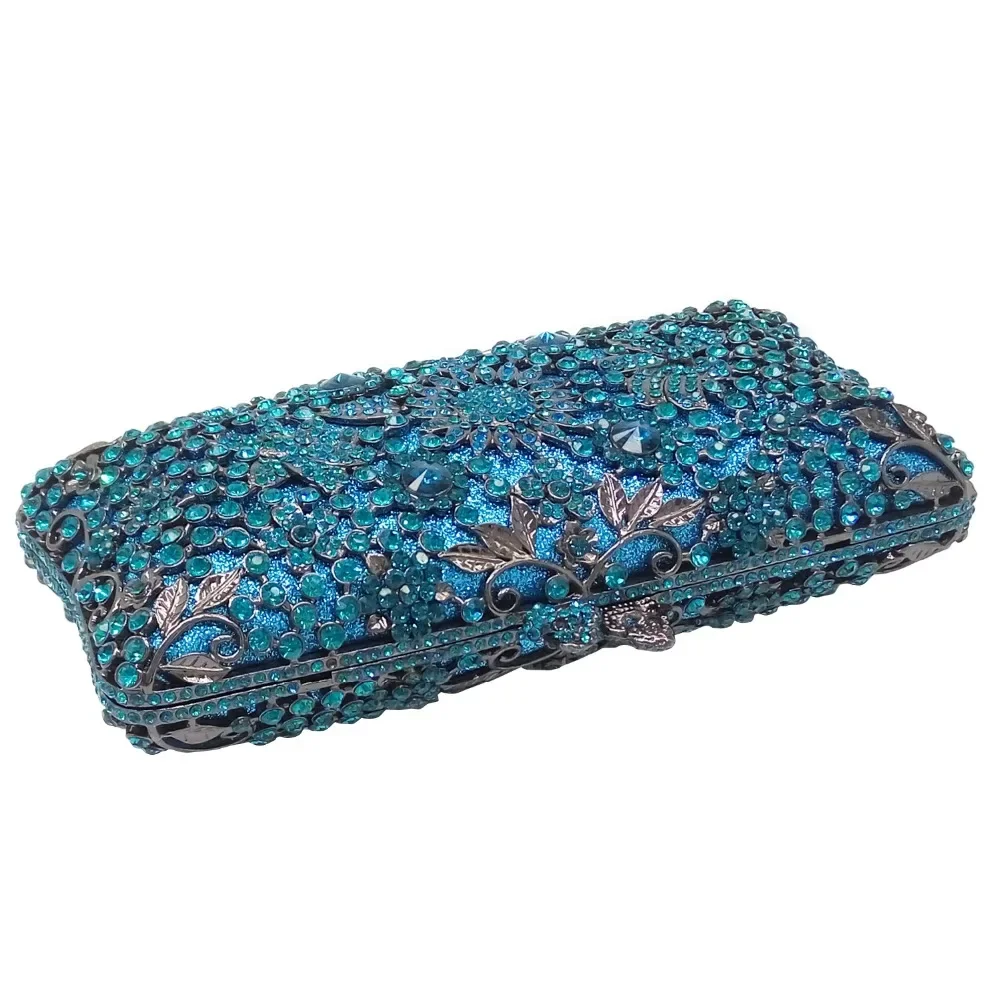 Boutique De FGG (in Stock) Blue Women Crystal Clutch Evening Bag Bridal Wedding Party Dinner Diamond Minaudiere Handbag Purse