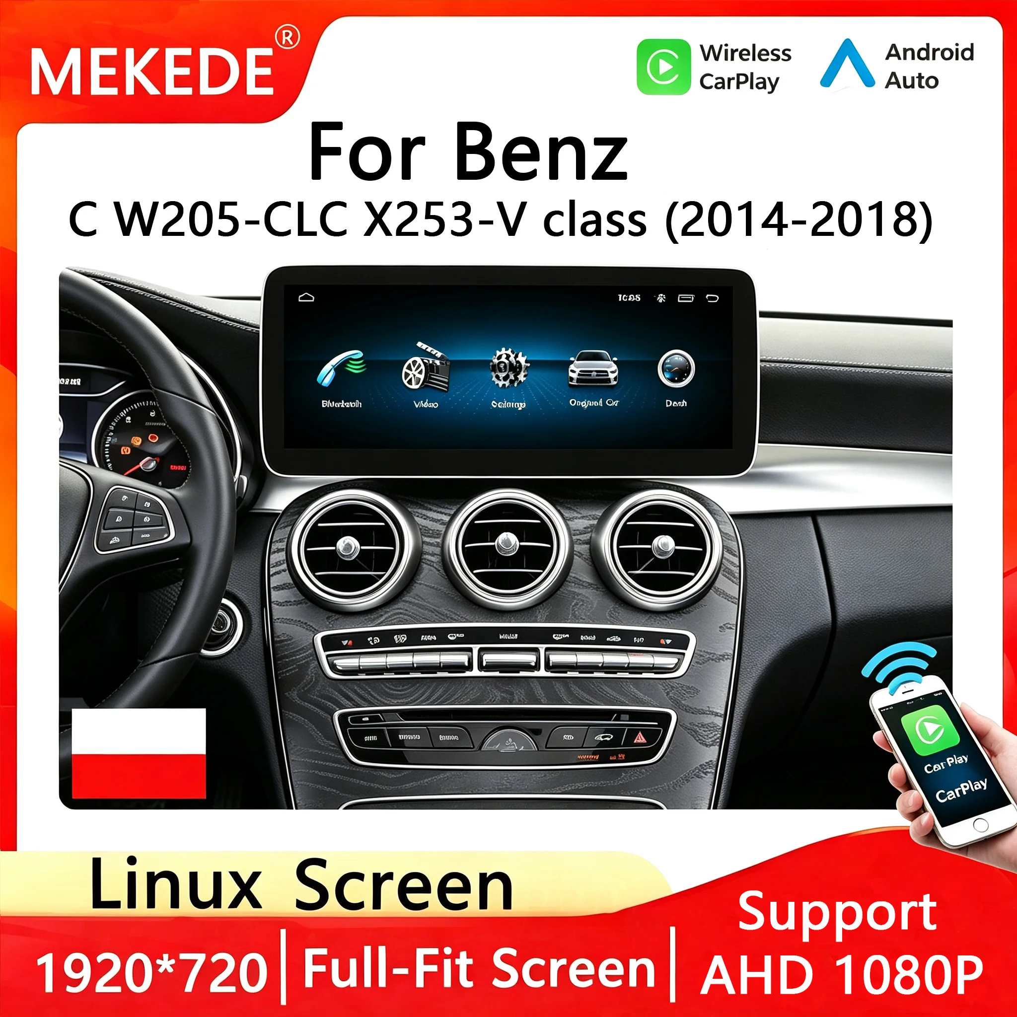 MEKEDE Polska Wersja Linux OS 10.25'' 12.3'' Samochodowy Ekran Multimedialny Bezprzewodowy CarPlay Android Auto Do Mercedes-Benz Klasy C GLC W205 X253 W446 W447 NTG5.0 Radio Samochodowe Inteligentny