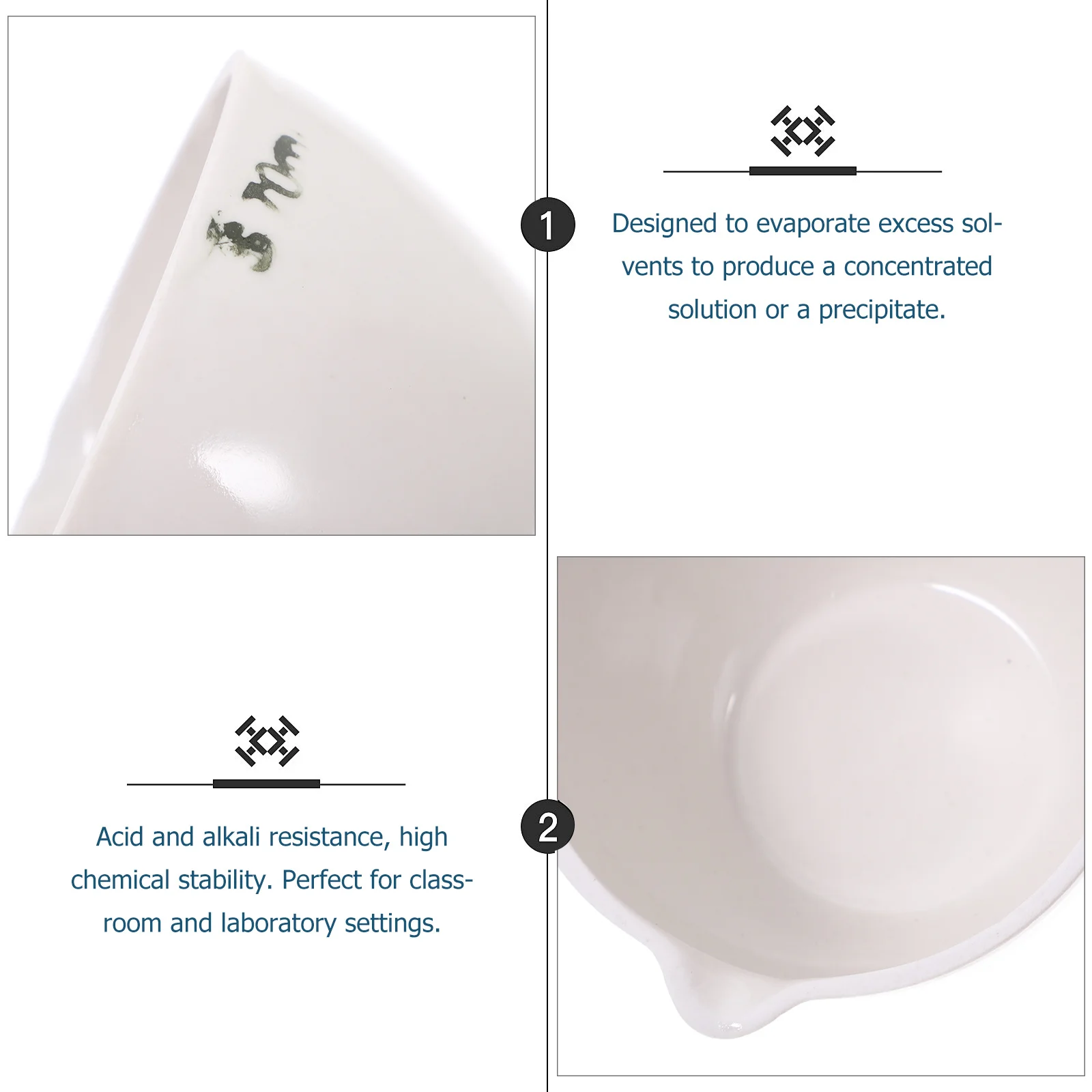 

2Pcs Handle Evaporating Dish Round Porcelain Basin Chemical Resistant Laboratory Tool School Science Equipment Evaporating