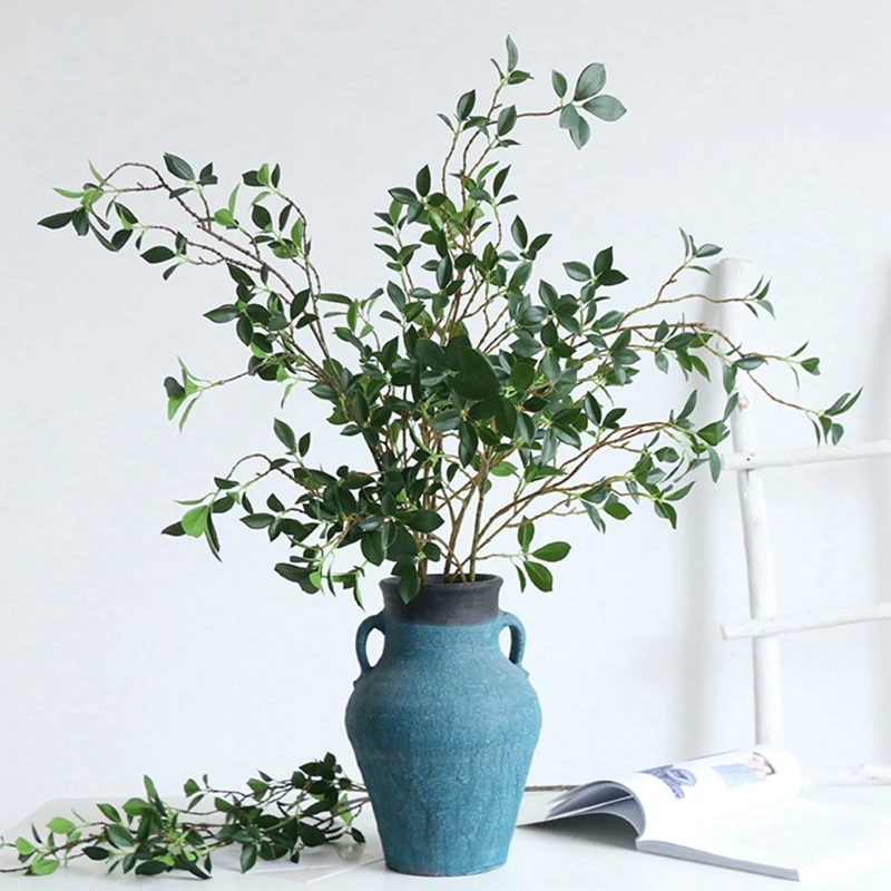 

4pcs Simulation Milan Leaves Decoration Artificial Flowers UV Resistant Green Plants Plastic Fake Plants for Home Bedroom Decor
