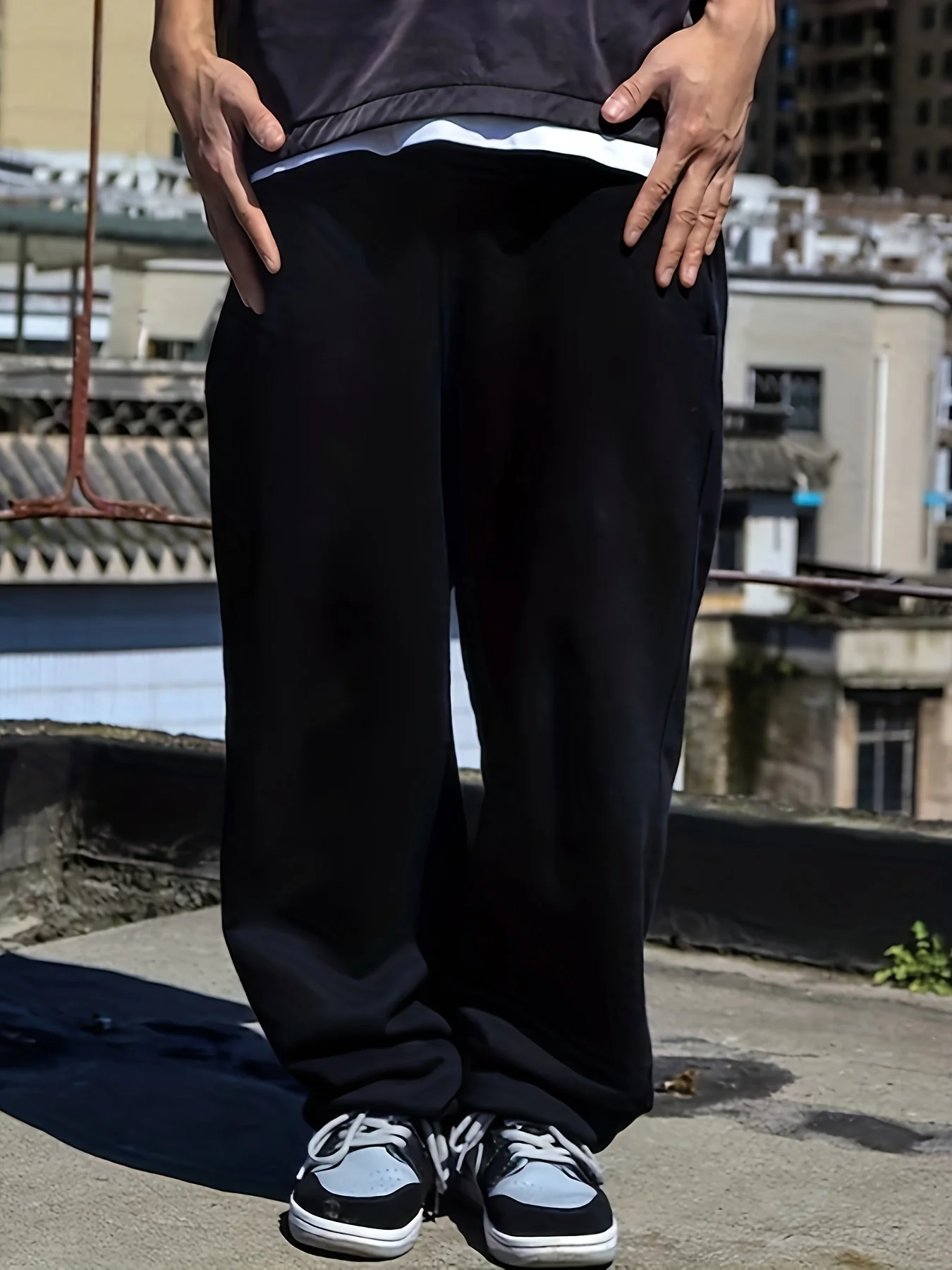 

Мужские дышащие, свободные широкие повседневные прямые спортивные штаны с эластичным поясом и уличной одеждой на шнурке.