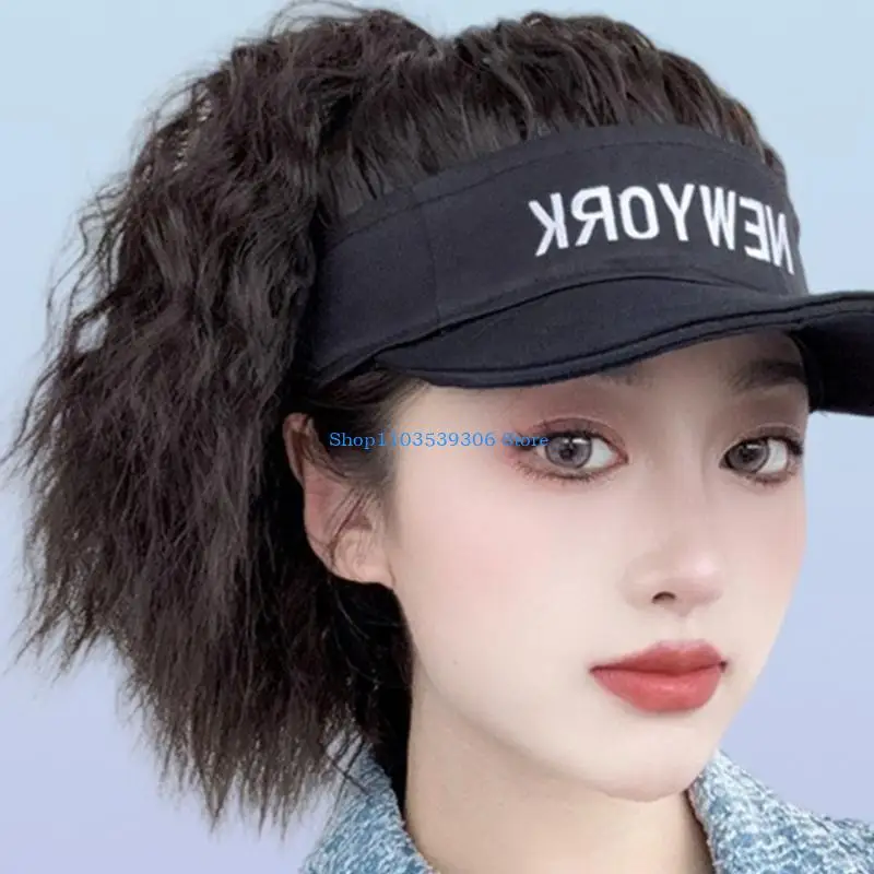 

400A Fashionable Women Wigs Hat With High Ponytail Curly Hair Attached For Girls Women Teenagers Headwear