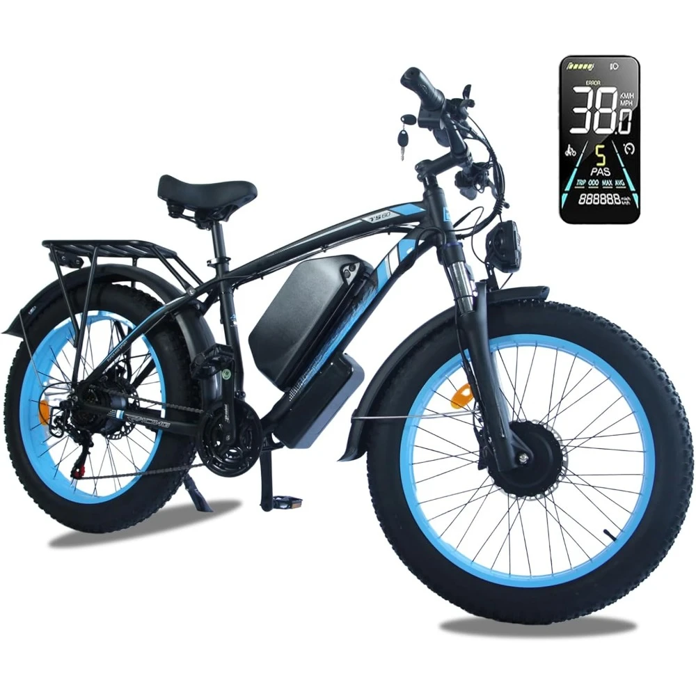 

Electric Bike, 38MPH 80Miles Electric Mountain Bike, 24" Fat Tire Electric Bicycle with 60V 25AH Battery, 7 Speed, 3000W Ebike