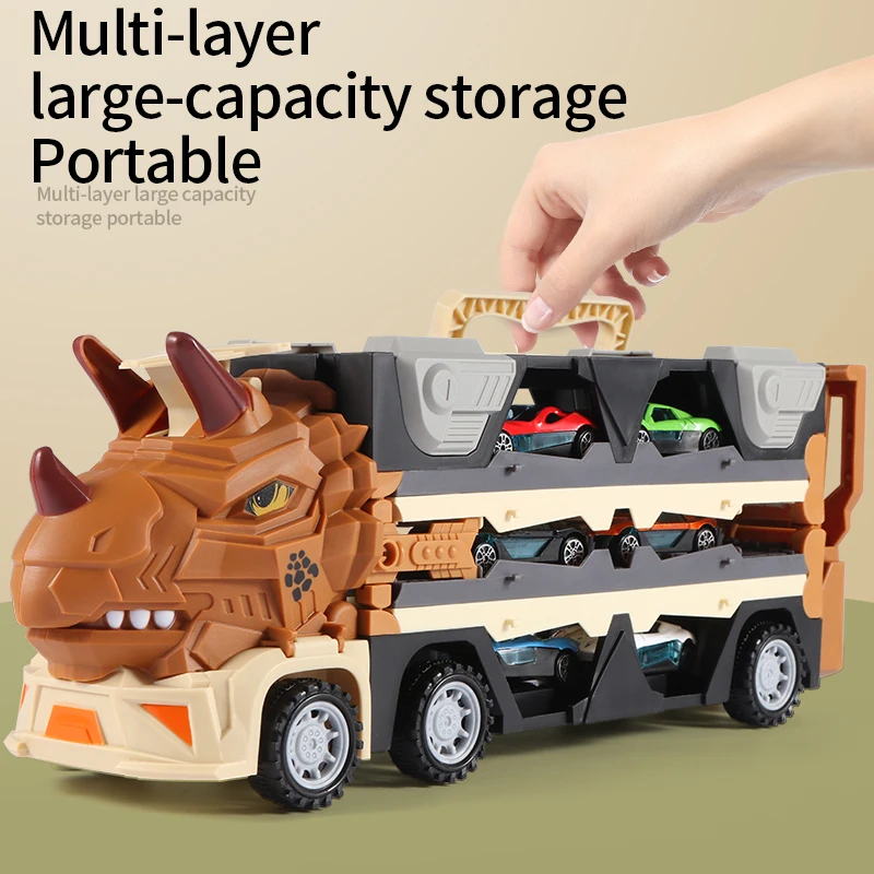 Dinosaur Deformation Ejection Car Toy Storage Truck Children\'s Oversized Alloy Dinosaur Folding Deformation Halloween New Year