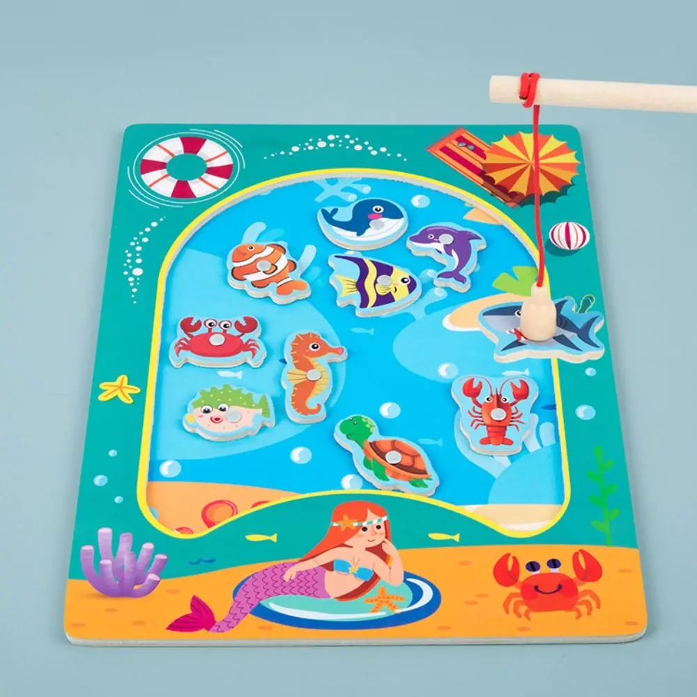 

Marine Organism Wooden Magnetic Fishing Game Ocean Kids Montessori Toys Wooden Fishing Toy Parent-child Toys Early Education Toy