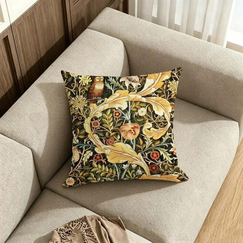 Pattern W-William M-Morris Cushion Cover Natural Linen Pillowcase Set, All-in-One Decor for Sofa, Bedroom & Chair