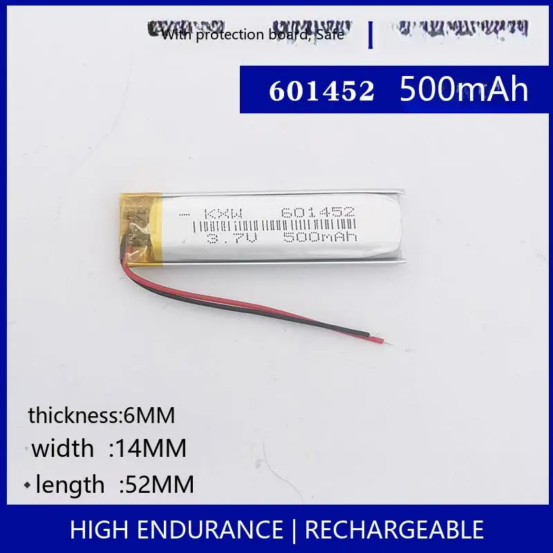

601452 500mAh 3.7V Rechargeable LiPo Battery Lithium Ion Polymer Cell MP3 GPS Tracker BT DIY Kit