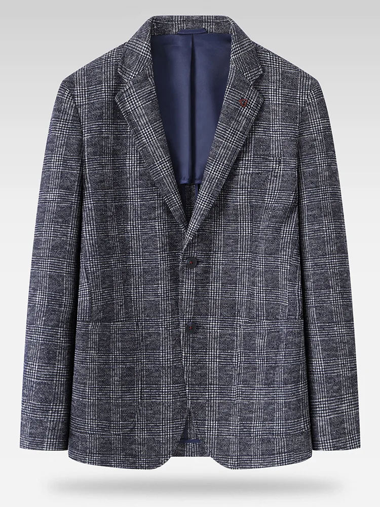 

Мужская деловая повседневная шерстяная куртка в клетку, классический модный стиль, весна-осень, офисный стиль, однобортное пальто с длинными рукавами