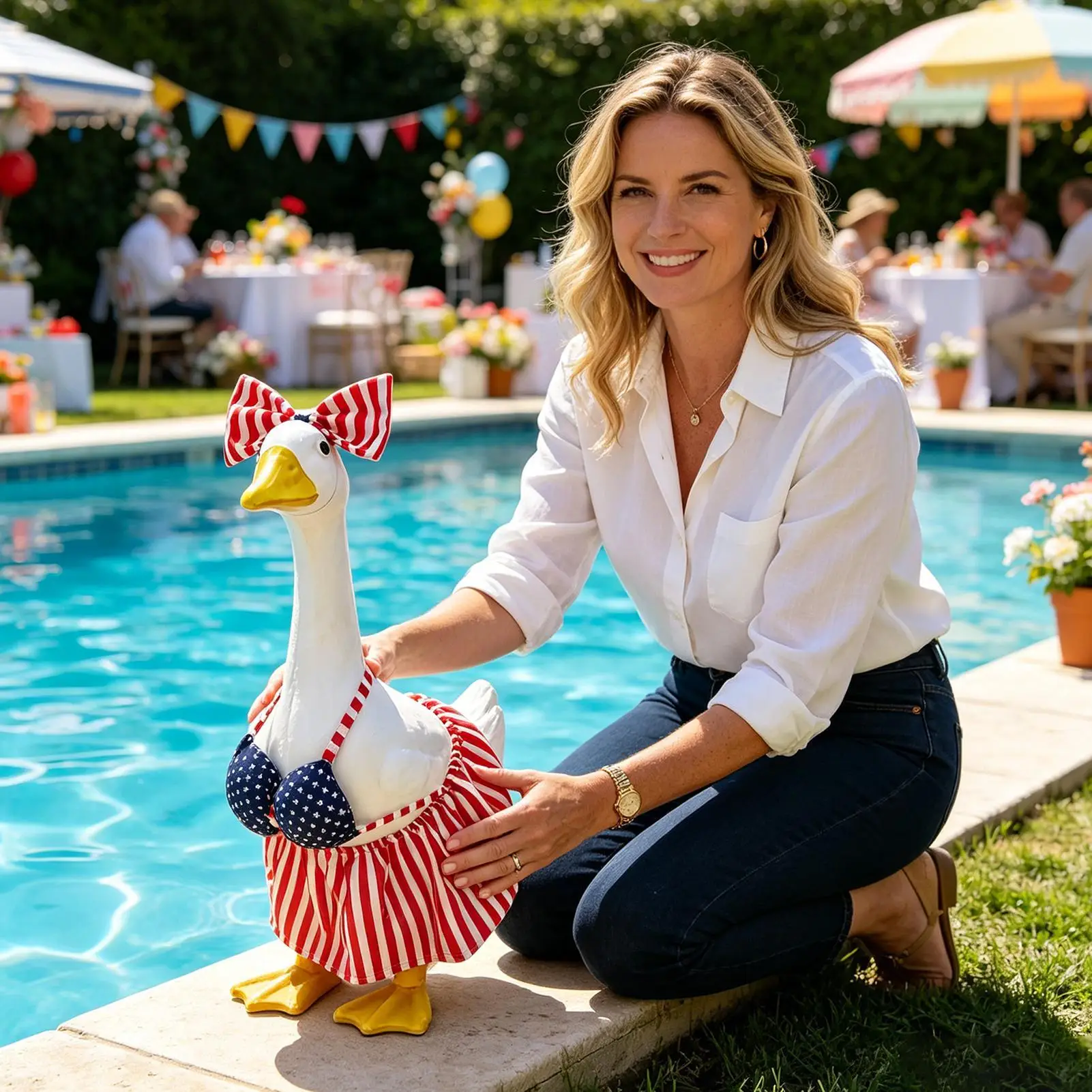 Porch Goose Outfits Funny Patriotic 4th Of July Bikini Porch Goose Outfit Set For Garden Parties Pool Parties Festivals Events