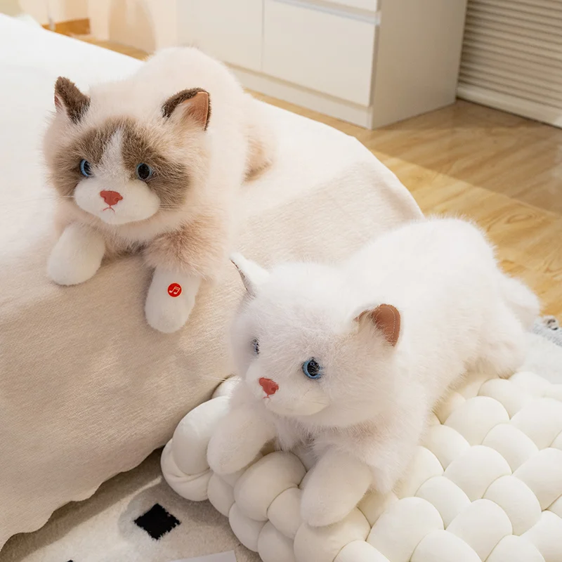 

Simulation Plush Ragdoll Cat Toy Soft Stuffed Animal White Gray Fluffy Fur Big Blue Eyes Pet Gift Kids Home Decor Cute