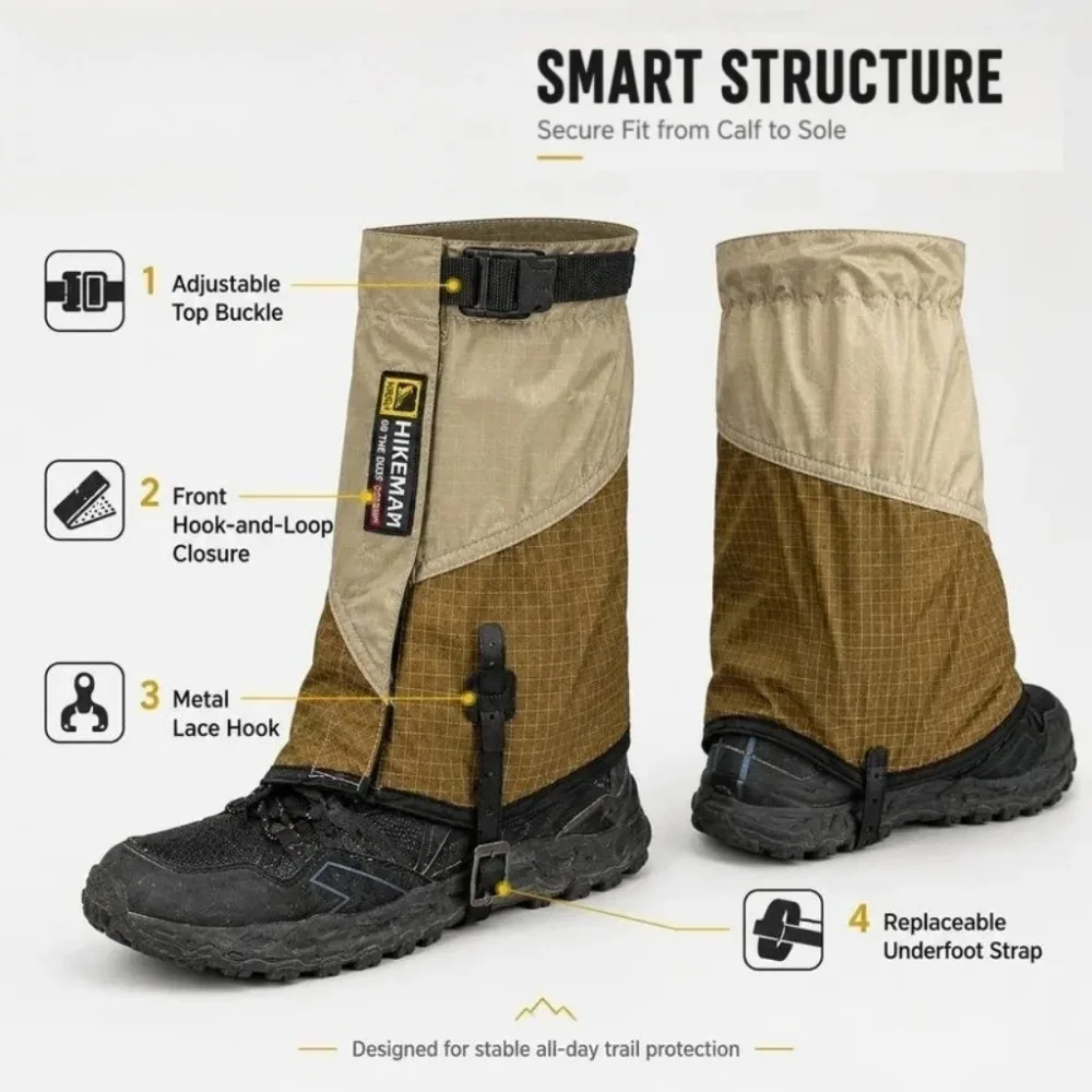 Lightweight Wear-resistant Outdoor Sand-proof Leggings Outdoor Hiking, Snow-proof Windproof and Waterproof Nylon Leggings
