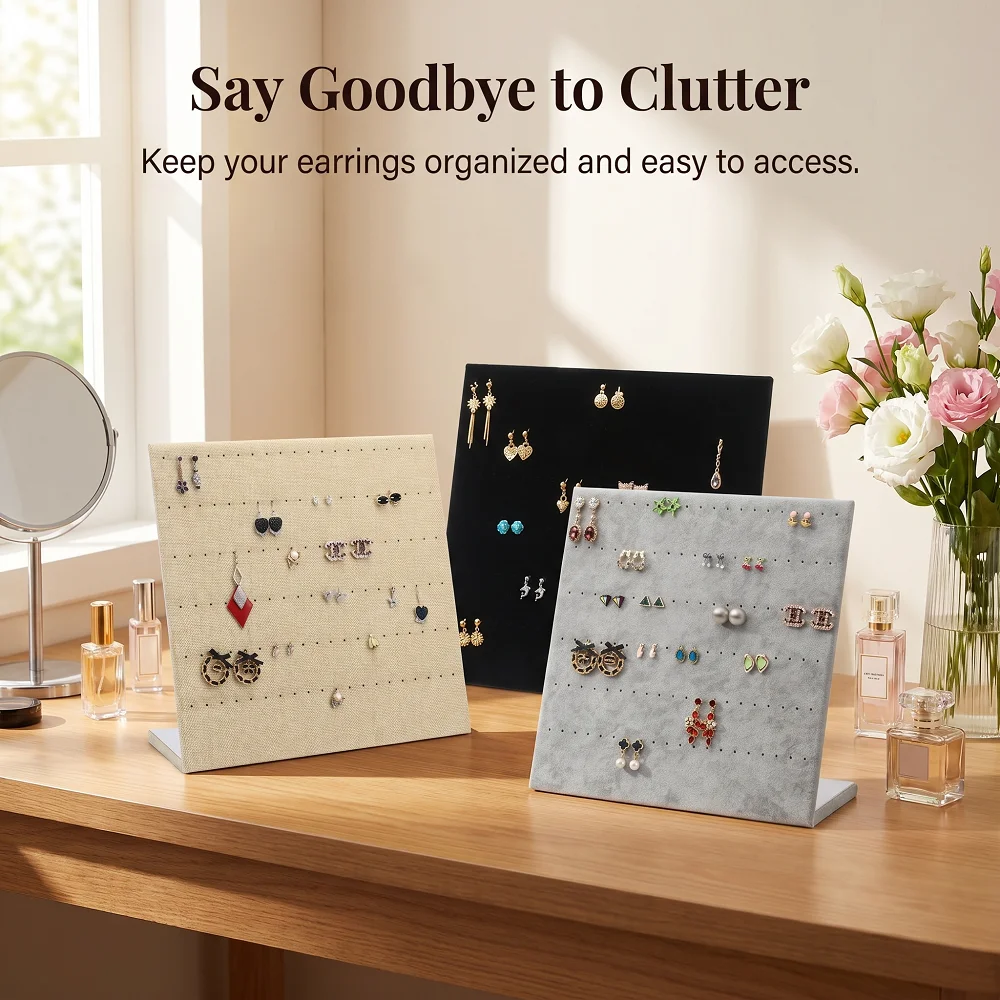 L-Shape Earring Display Stand Linen/Velvet Jewelry Holder Organizer with Holes for Retail Shop Home Earring Stud Showcase Board