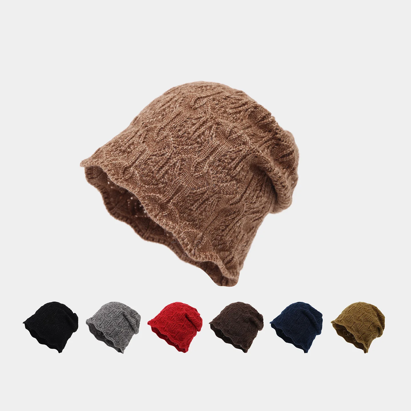 Curled Edge Cap Women's Wavy Pullover Cap, Men's Artistic Retro Casual Versatile Knitted Cap Шапка Женская