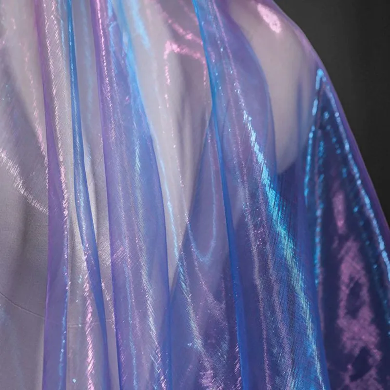 3/5/10yard Blue Purple Gradient Two Tone Sheer Organza Voile Fabric Shiny Creative Designer Cloth, By the Yard