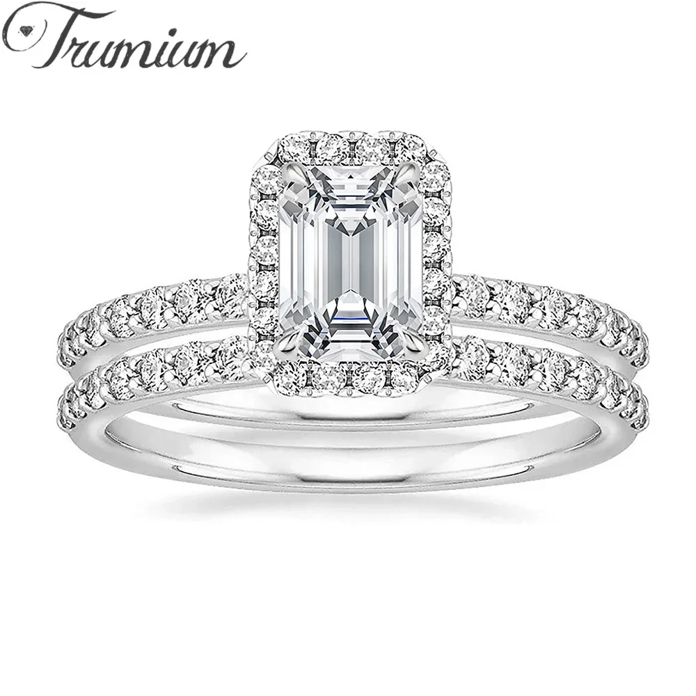 

Trumium 2CT Engagement Rings for Women CZ S925 Silver Wedding Ring Sets Radian Cut Bridal Sets Zirconia Promise Rings