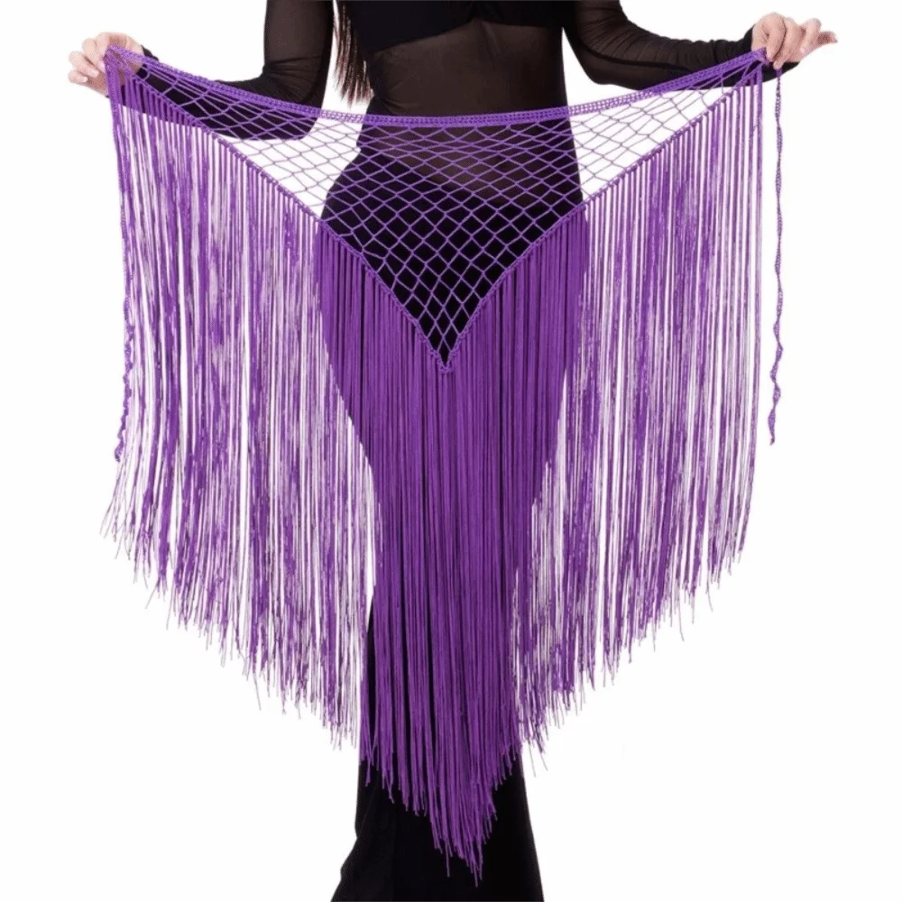 Mesh Belly Dance Waist Chain Long Tassel Triangle Belly Dance Hip Scarf Handmade Adjustable Hip Scarf Skirt Oriental Dance