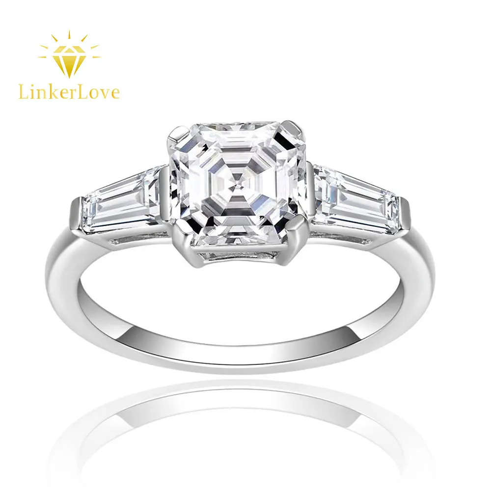 

Кольцо LinkerLove из серебра S925 с муассанитом огранки Ашер для помолвки, для женщин, для вечеринок, 1.5 карата, основной камень с трапециевидными багетными боковыми камнями
