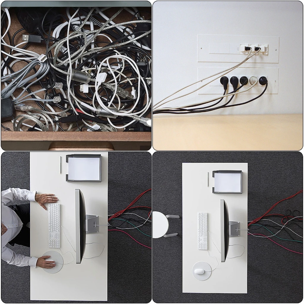 1pc Upgrades Rectangle Cable Hole Cover with Brush Metal Wire Organizes Grommet Cable Pass Through Grommet for Office Desks