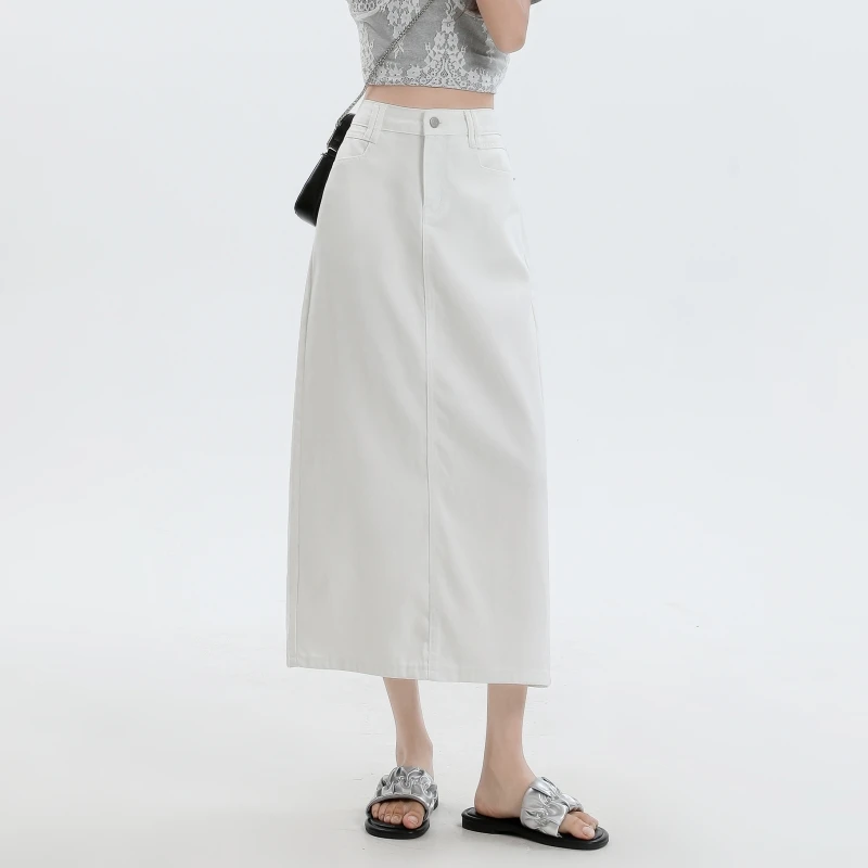 2024 New Summer High-Waist A-Line Denim Skirt for Women, Slimming and Elegant with Three-Proofing White Lycra