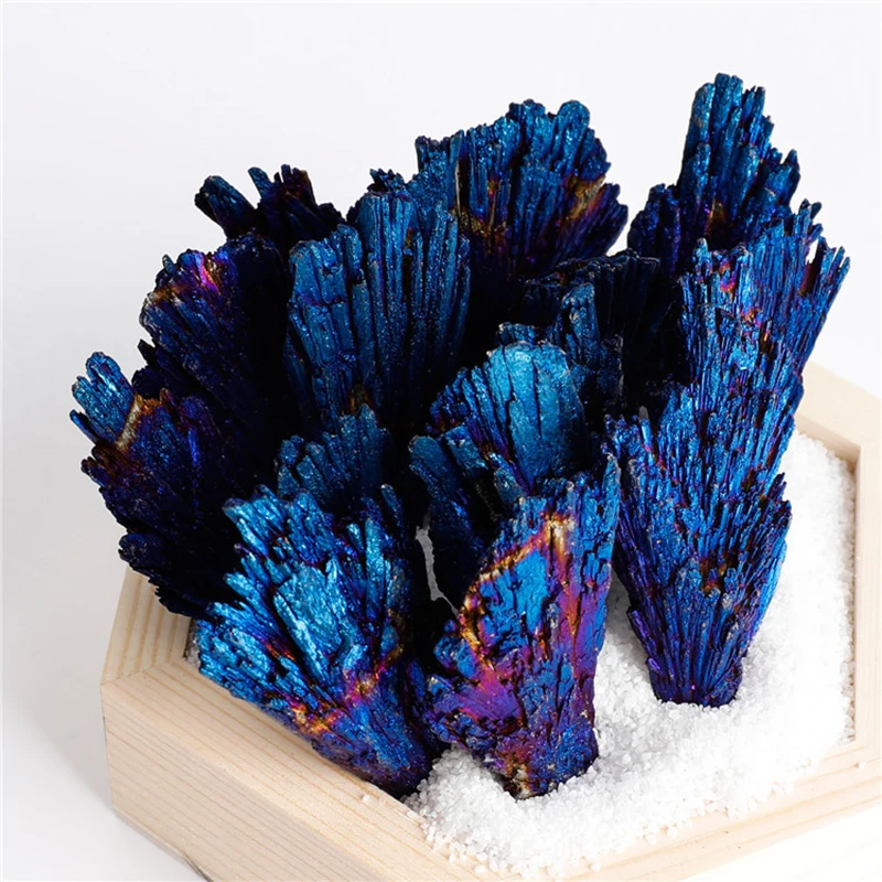Piedras y cristales de turmalina negra, colores azules naturales y minerales, decoración de cola de cristal de cuarzo Aura de titanio azul