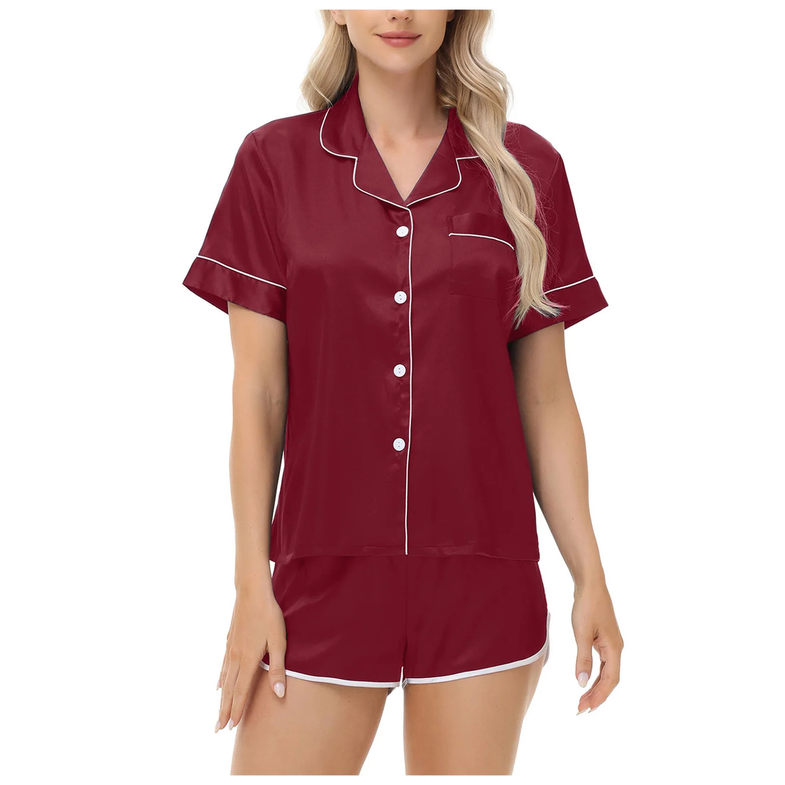 

Women Sexy Ice Silk Satin Short Sleeve Shorts Pajamas Set Trendy Comfortable Stylish Daily Home Wear Ladies Loungewear