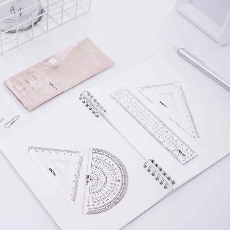 4Pcs/Set Ruler Set Drawing Measurement Geometry Triangle Straightedge Protractor Rulers Mathematical for School